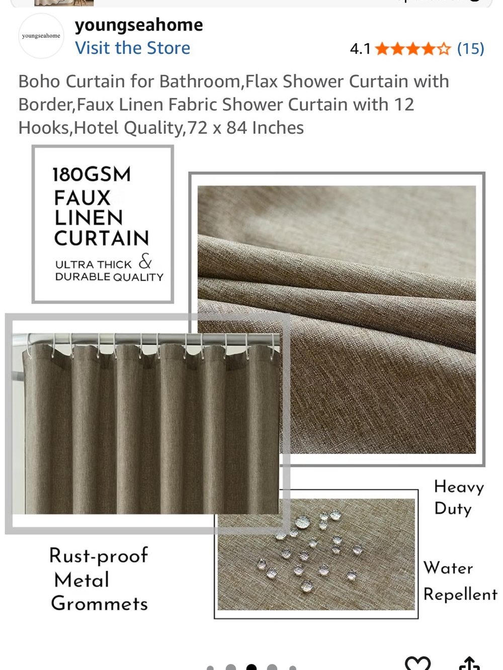 Faux Linen Shower Curtain in Taupe